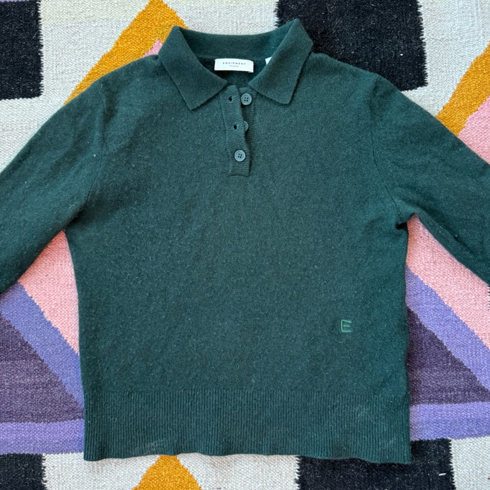 Equipment Green Cashmere Polo Sweater